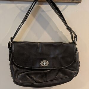 Coach Black Pebbled Leather Shoulder Bag with Silver Turnlock